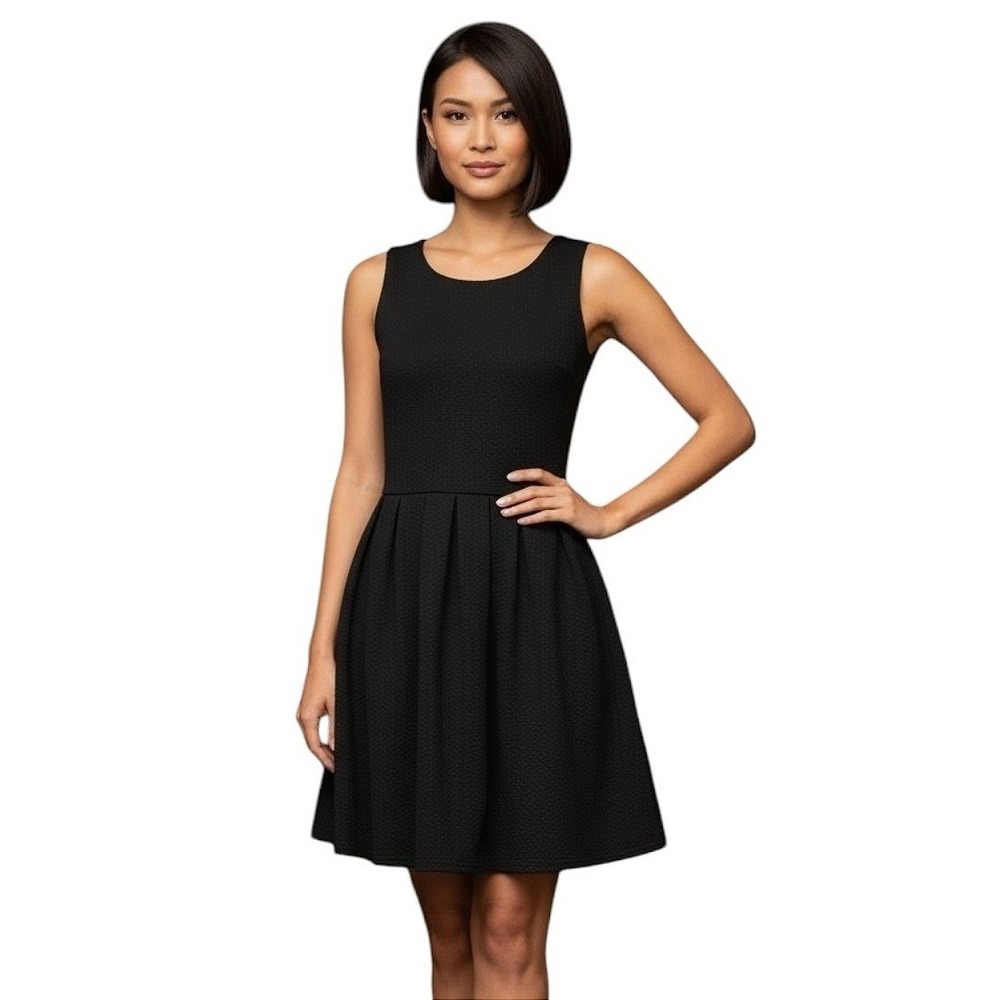 GANNI Black Pinnacle Dress Textured Fit Flare LBD Career Minimalist Party Small